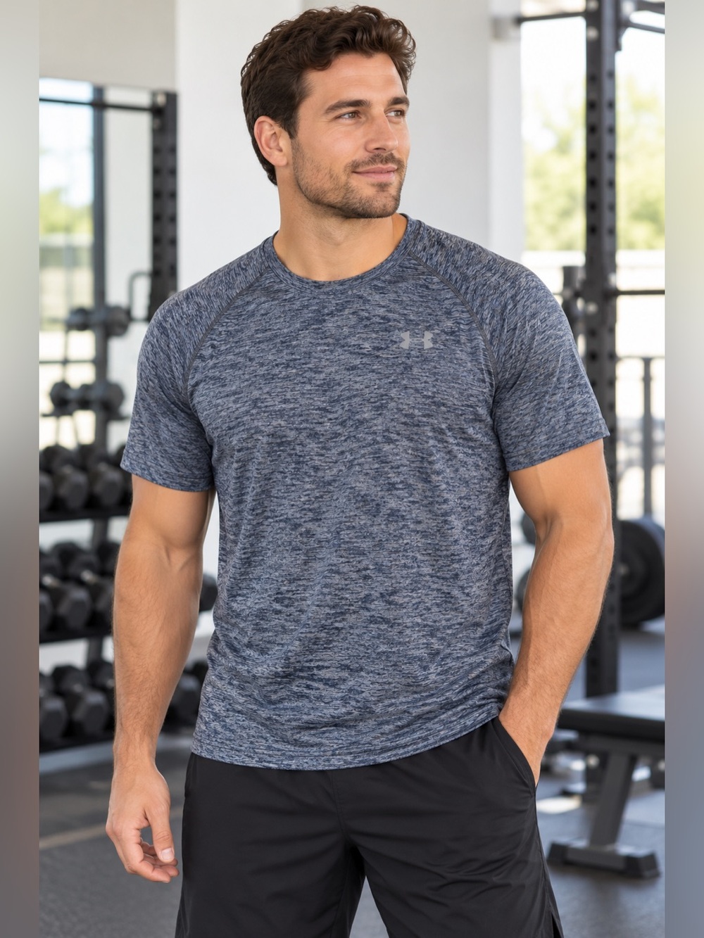 Under Armour Men’s Short-Sleeve Heathered Blue-Gray Performance Tee Size L